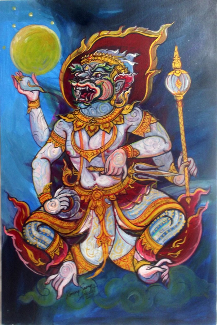 Lord Hanuman Yawning at the Moon - 4 Armed Vanora God