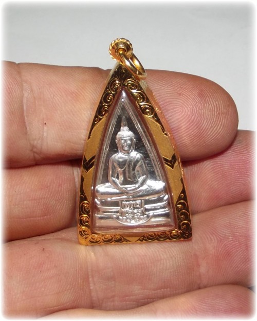 Luang Por Sotorn Solid Silver Buddha in Solid Gold frame