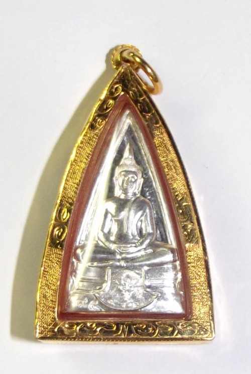 Luang Por Sotorn Benja Nava Mongkol 2555 BE edition amulet - solid silver + solid gold frame