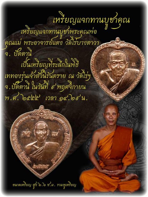 Rian Jaek Tan Monk Coin amulets by Pra Ajarn Daeng - Jao Sua Nirandtarai Edition Amulets 2555 BE