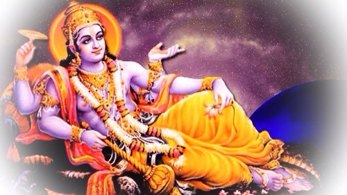 Pra Narai (Vishnu) on the bed of snakes in the Cosmic Ocean Pra Narai (Vishnu) on the bed of snakes in the Cosmic Ocean