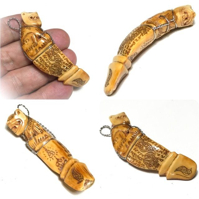 Khiaw Gae Palad Suea Carved Tiger amulet LP Sawai Wat Bridaram