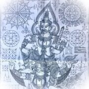 Pha Yant Pra Rahu Song Krut 12 x 16 Inches Yantra Cloth with Eclipse God + Garuda - Pra Maha Wirawongs - Wat Sampantawongs